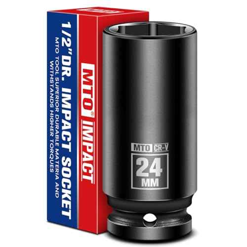 MTO 1/2" Drive 24mm Deep Impact Socket, 6-Point Metric Socket for Automotive Maintaince, CR-V Steel Meets ANSI Standards