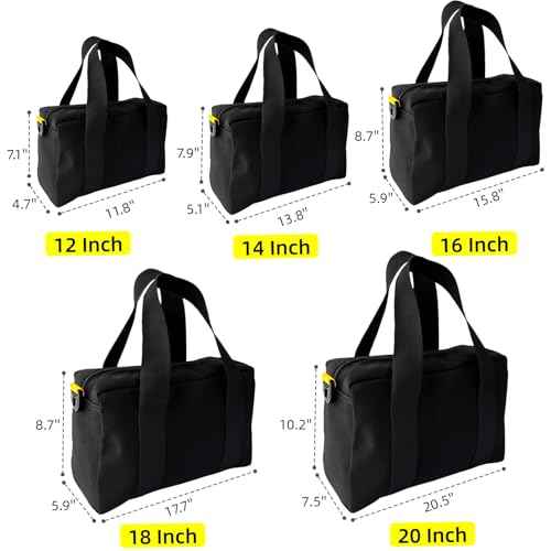 12 Inch Canvas Tool Bag, Small Tool Bag for Men, Large Capacity Wide Mouth Tool Organizer Tote Bag for Storage Hand Tools Wrenches (Black, 12 Inch)