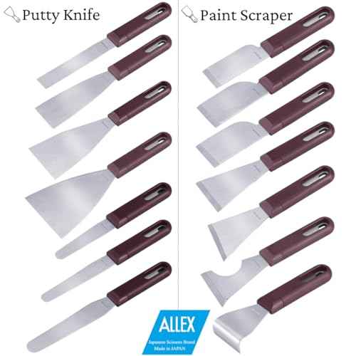 ALLEX Japanese Putty Knife 1" for Art and Paint, Flexible Japanese Stainless Steel Blade, Heavy Duty Full Tang Handle, Made in JAPAN
