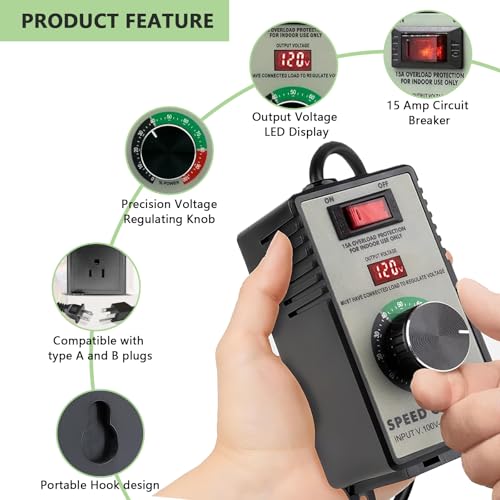 AC Motor Speed Controller 120V 15A with LED Display & Overload Protection