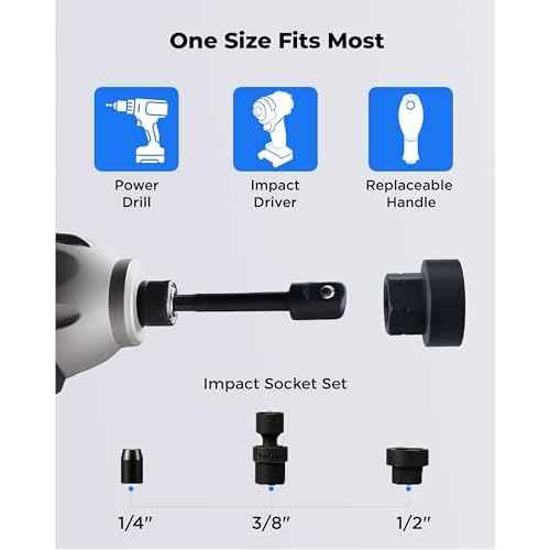 toolant Impact Socket Adapter Set, 3 pcs, 1/4", 3/8", 1/2" Drive, Hex Shank Drill Bit Adapter with Holder, Compatible with Power Drill & Impact Driver