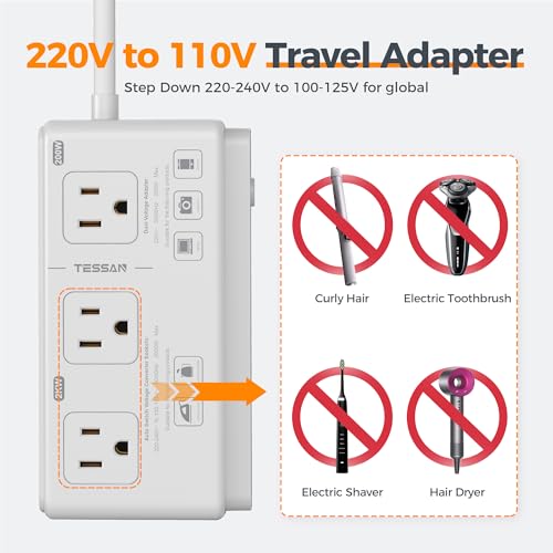 TESSAN White 220V to 110V Travel Voltage Converter & Universal Adapter