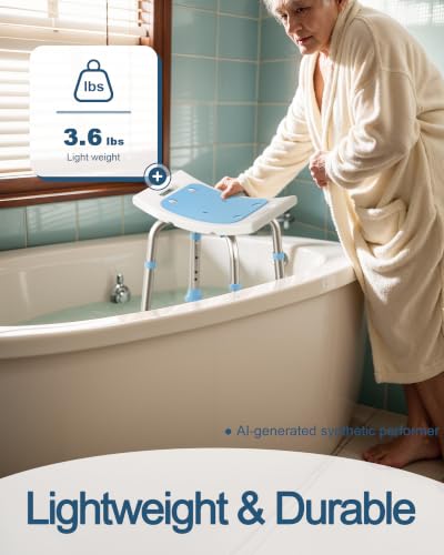 HOMLAND Light Blue Adjustable Shower Chair 400LB Capacity for Small Bathrooms