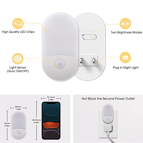 L LOHAS LED Night Lights Plug into Wall 2 Pack Soft White Dimmable Auto Sensor