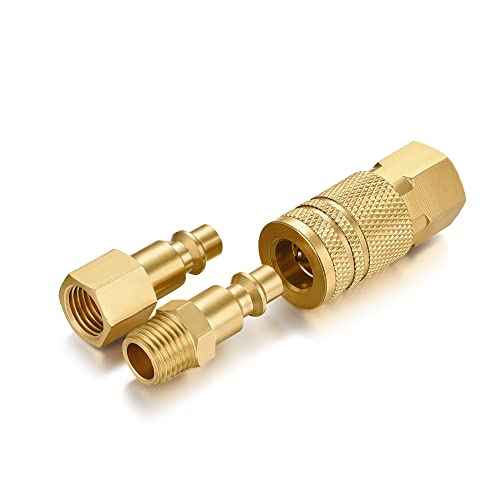 Air Coupler and Plug Kit, Quick Connector Air Fittings, 1/4 Inch NPT Industrial Brass Air Hose Fitting (4-Piece)
