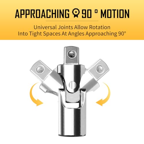 BOEN 3-Piece Universal Joint Socket Adapter Set, 1/2", 3/8", and 1/4" Drive, Ball Spring Design, Chrome Vanadium Steel Swivel Socket Adapter Set, Full Polished