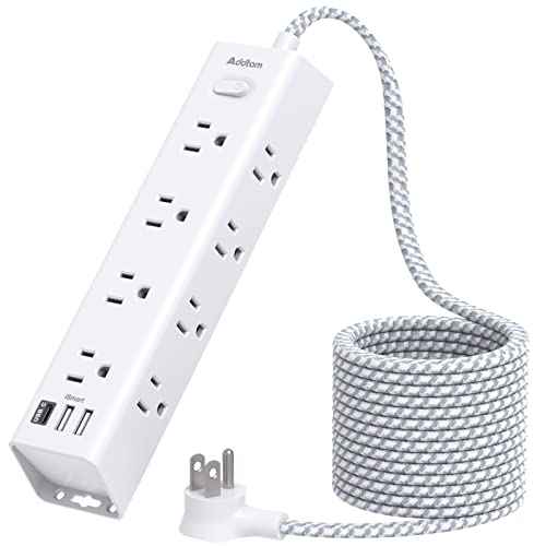 Surge Protector Power Strip - 25 FT Extension Cord, Power Strip with 12 Widely AC Outlet 3 USB, Flat Plug Wall Mount Overload Protection, 1050J, Desk Charging Station for Home Office, ETL Listed,White
