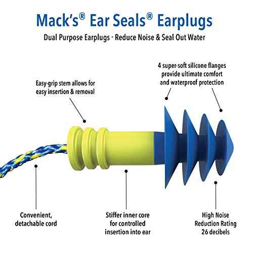 Mack¡¯s Ear Seals Earplugs, 1 Pair with Detachable Cord - 26db High NRR - Dual Purpose Comfortable Ear Plugs for Noise Reduction and Blocking Water