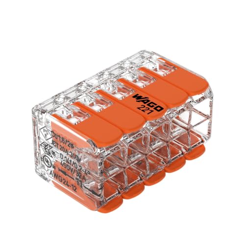 WAGO Lever-Nuts Splicing Connectors 24-12 AWG, Reusable Wire Terminals, Box of 15