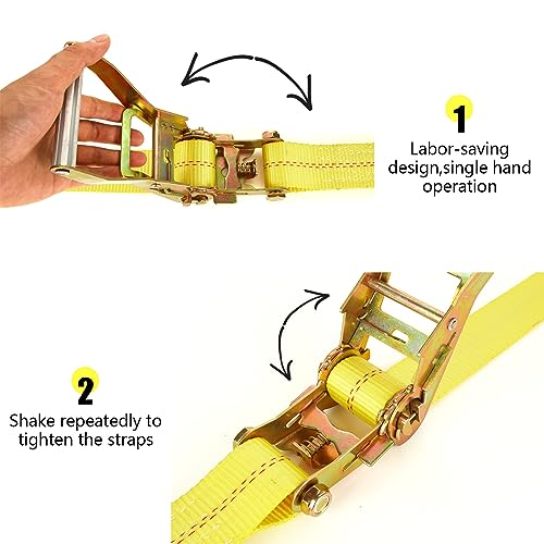 LISHINE Heavy Duty 2 Inch x 20ft Ratchet Straps with Double J Hooks, 10000 LBS Break Strength