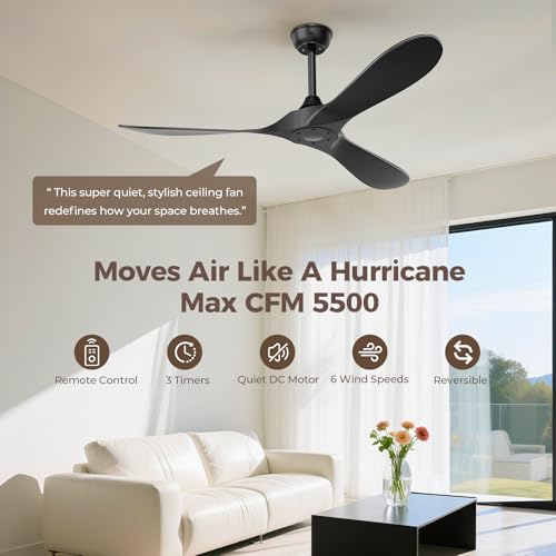 Obabala Black 52-inch Outdoor Ceiling Fan with Remote, 3 Blades, No Light, Reversible DC Motor