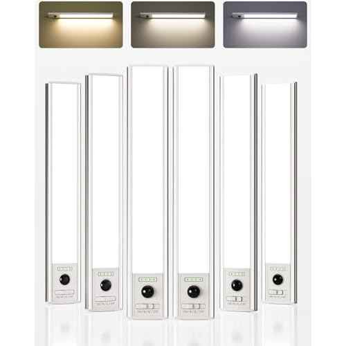 EZVALO 12inch Under Cabinet Lighting Wireless with Battery Indicator, 2500mAh Rechargeable Motion Sensor Light Indoor, 96 LED Under Counter Lights for Kitchen Closet, 3 Color Temps, Dimmable, 6 Pack