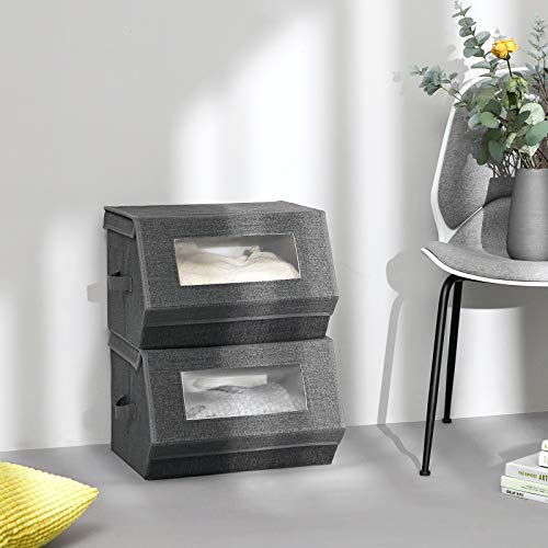 SONGMICS Dark Gray Stackable Storage Bins with Lids & Windows – Set of 2