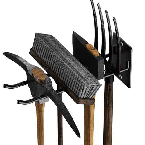 4 Pack Garage Storage Organizer for Tool Organization Heavy-Duty Solid Steel Wall Hanger for Garden Tools - Shovel Holder, Rake Broom Yard Wall Mount Hooks - Overhead Garage Storage Rack