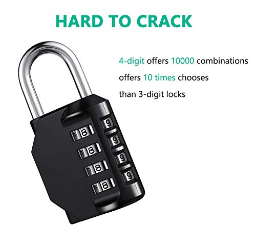 AIHYTU Black 4-Digit Resettable Combination Padlock Waterproof Heavy Duty for Gym Locker, Fence Gate, Toolbox – 2 Pack