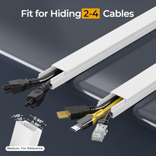 Wuitaouy 56.7in Cable Management Raceway Wall Cord Cover, Paintable, Self-Adhesive for 2-4 Wires, White