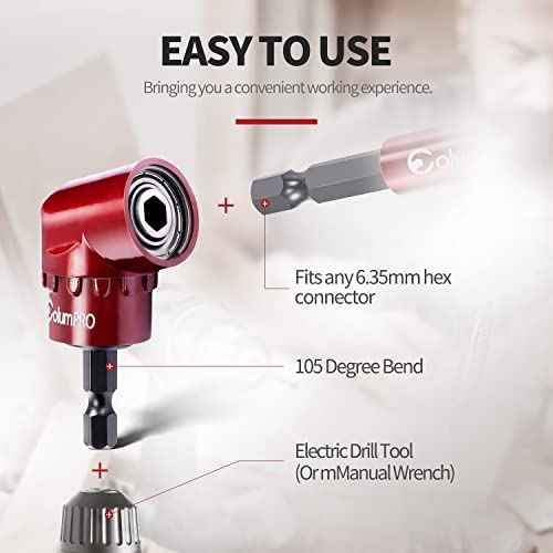 1/4 Inch 105 Degree Right Angle Driver Adapter Hex Shank Power Screwdriver,Quick Change Drive and Magnetic Bit Socket Right Angle Drill Attachment Adapter