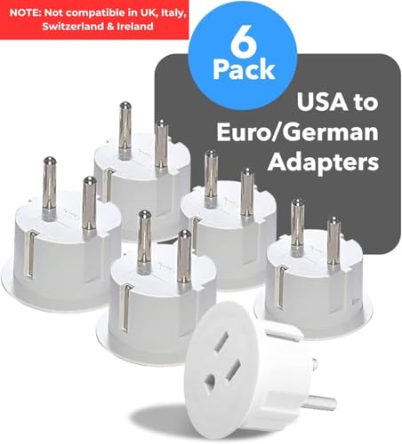 OREI 6 Pack USA to Europe Plug Adapter, Type E/F Schuko, Germany, France