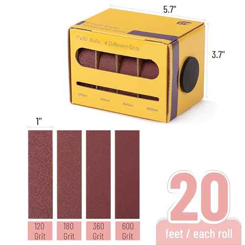 Bates- Emery Cloth Roll, 1" x 20 FT, 4 Grits, 120/180/360/600 Grit, Abrasive Sandpaper Roll of Sandpaper Set with Dispenser, Emery Cloth for Metal, Wood, Polishing