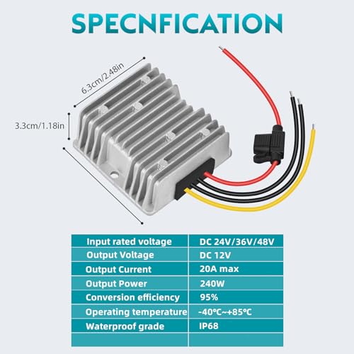 20A 240W Waterproof DC-DC Step-Down Voltage Converter for Golf Cart