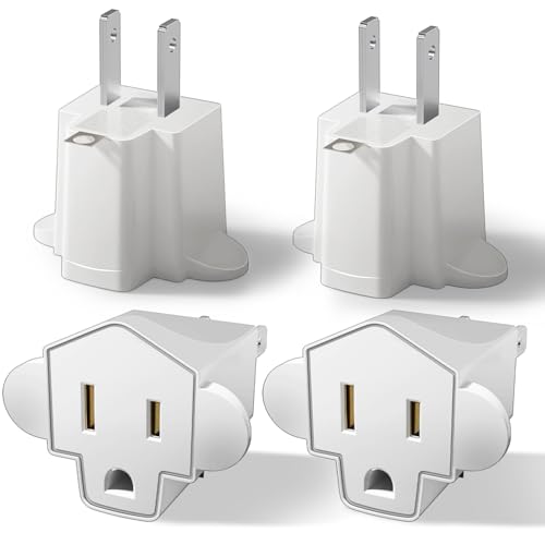 SerBion 4 Pack Portable 3 to 2 Prong Outlet Adapter, Fireproof 392℉, Heavy Duty Wall Plug Converter, 1875W Max