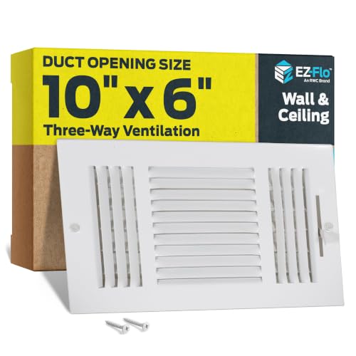 EZ-FLO 10 x 6 Inch White Steel Wall & Ceiling Vent Cover with 3-Way Air Deflector
