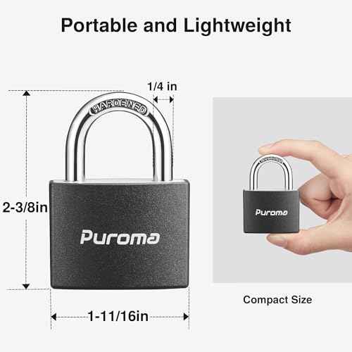 Puroma Lock Keyed Padlock, 1 Pack Aluminum Locks with 2 Keys Alike, 1.1 Inch Locker Lock 43mm Small Padlocks for Gate, Fence, Shed, Toolbox, School Gym Locker (Black)