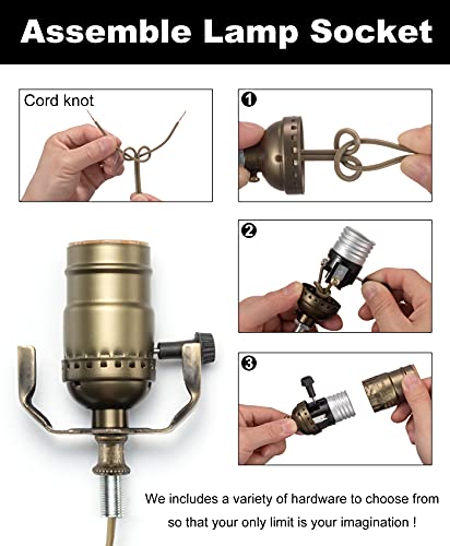 Antique Brass DIY Lamp Making Kit with 3-Way Socket & 12ft Cord