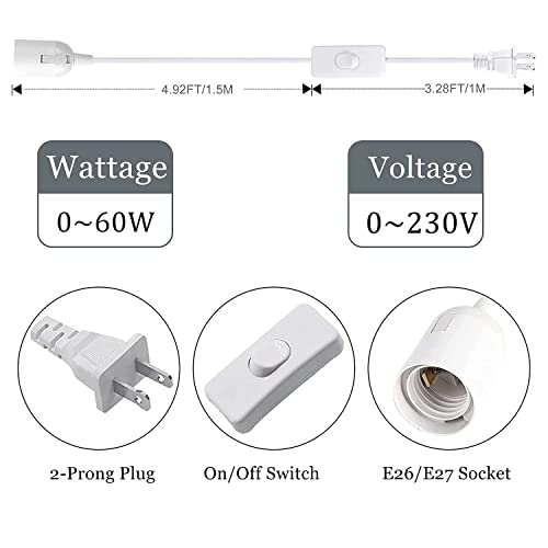 Zarnicy White Hanging Light Socket with Cord - 8.2Ft Extension Pendant Lamp Cable with Switch, 4-Pack, E26/E27