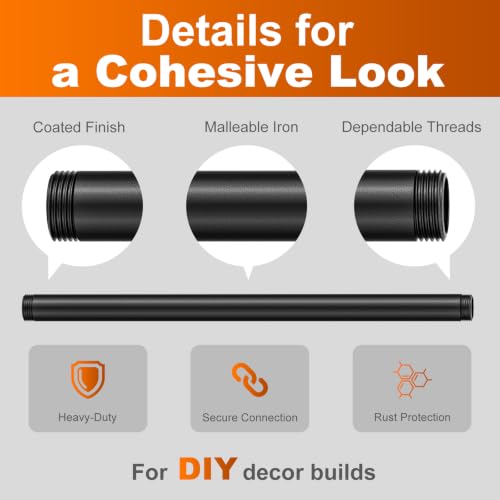 XinDoingNow Black Iron Pipe 1/2x12 Inches, 2-Pack Industrial DIY Decor