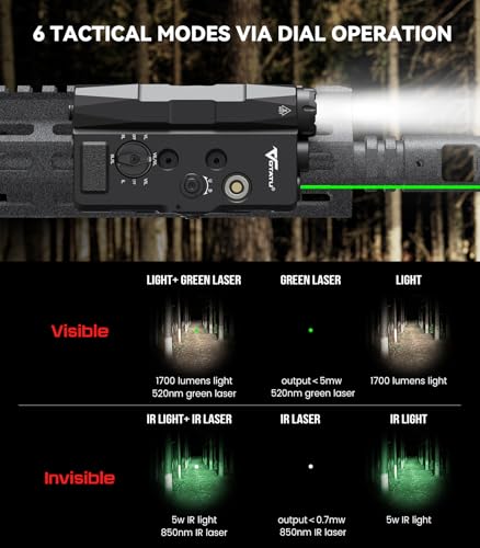 VOTATU V848 Laser Light Combo Black - Green/IR Laser & 1700LM Flashlight