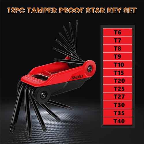 12PCS Tamper Proof Star Key Set, T6 to T40, Folding Security Torx Key Set