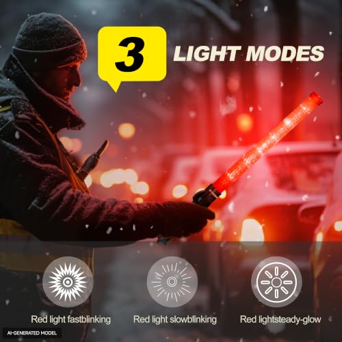 E-riding 2 Pack 21 Inch Red Traffic Wand with 3 Flashing Modes for Safety