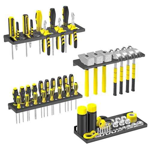 Wall Mount Screwdriver Organizer, Pliers Holder, Hammer Rack, Metal Storage Board, Power Tool Organizer for Workshop Shed Garage Workbench Home, 4 Pcs