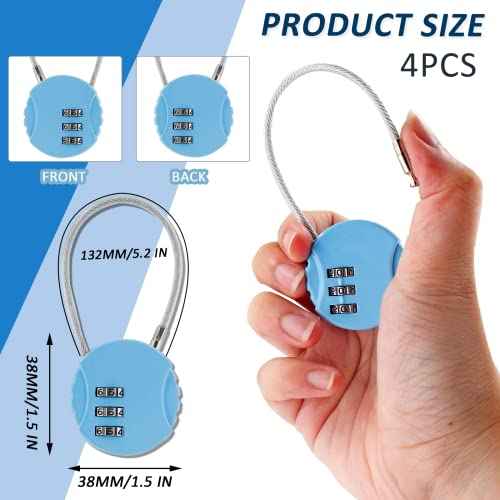 Litoexpe 4 Pcs Combination Lock, 3 Digit Outdoor Waterproof Padlock Code Lock Cable Luggage Locks for Backpack, Suitcase, Door (4 Colors)
