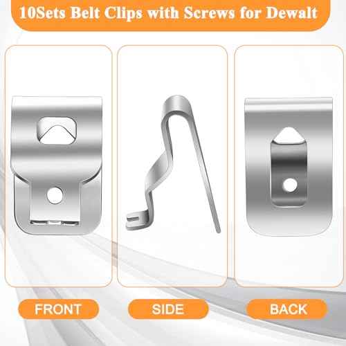10Pcs Belt Clips For Dewalt, 304 Stainless Steel Hook Drill Clips Tool Kit With Screws Belt Replacement for Dewalt N268241 Fit for 20V Power Tools DCD980 DCD980L2 DCD985L2 DCD985
