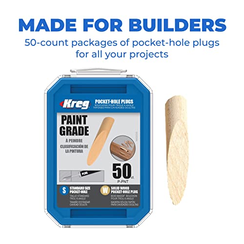 Kreg Paint Grade Pocket-Hole Plugs, P-PNT, 50 Pack — Woodworking Accessories