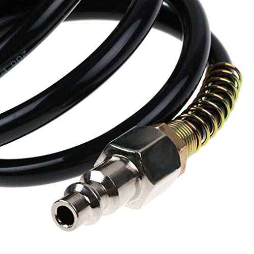 25ft Air Compressor Hose with Bend Restrictor and 1/4 Quick Coupler - Coiled Flexible Air Hose with Solid Copper Connectors