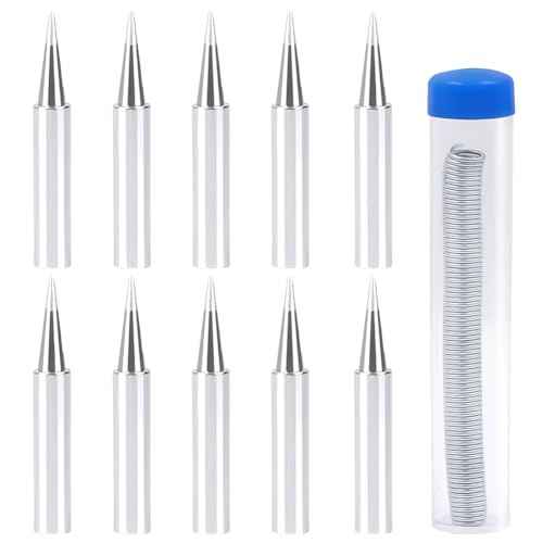 10Pcs Lead-Free 900M-T-B Soldering Iron Tips Solder Welding Replacement Tip Kit for Hakko/Radio Shack/TENMA/QUICK/Aoyue/ATTEN/Yihua Soldering Station with 10g Lead-Free Solder Wire