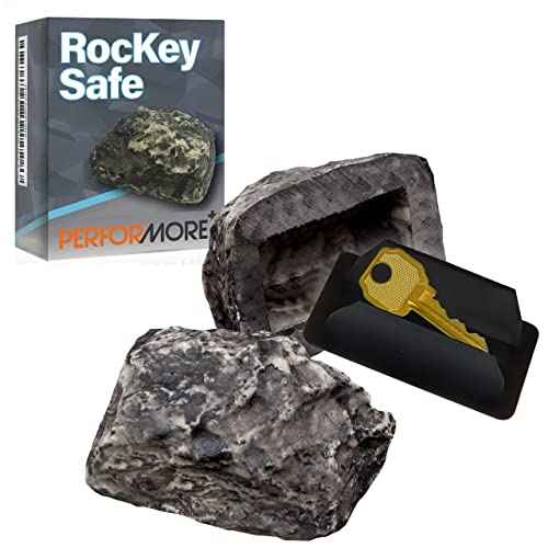 Performore Hide-A-Key Realistic Rock Key Holder ? Weatherproof, Outdoor, Standard Spare Keys Hider by Rockey Safe, Fits with Landscaping, Loose-Bottom Design