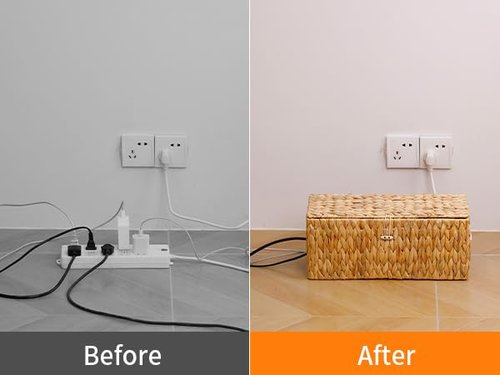 Coeusy Cable Management Box,Hand-Woven Water Hyacinth Decorative Cord Organizer,2 Side Open Slots Wicker Cable Box to Hide Cords and Power Strip,for Desk, Floor, Office,2 Pack