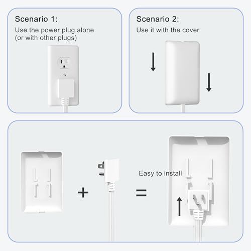 CABOCASA 3FT Flat Plug Extension Cord Power Strip 3 Outlets White-Down