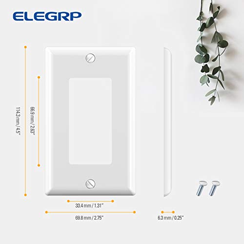 ELEGRP 1-Gang Decorative Wall Plate - Unbreakable Polycarbonate Cover, Glossy White, Pack of 1