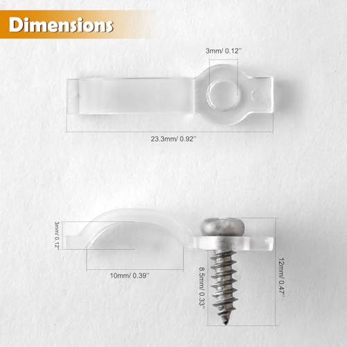 GRIVER 100 Pack Waterproof LED Strip Light Mounting Brackets for 10mm Wide Lights - Fixing Clips & Screws Included