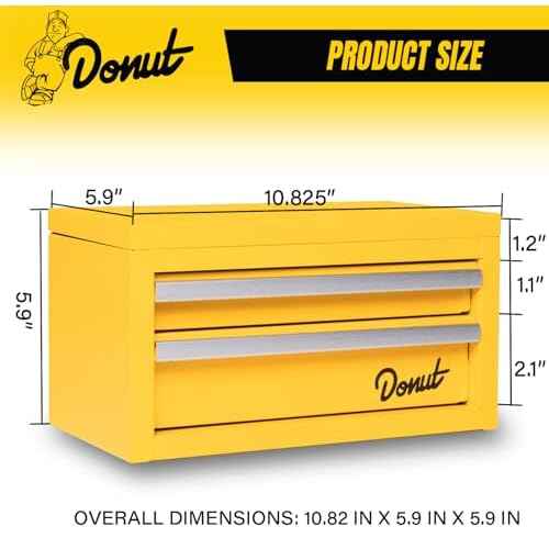 Donut Media Mini Tool Box | Magnetic Catch Drawers; Top Storage; Heavy Duty Powder Coating | Small Metal Stash Box; Desk Organizer; Mechanics Essentials | Compact Tool Kit; 3 Drawer Chest; Yellow