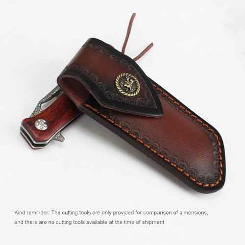 Shop Knife Sheaths, 5.1" Pocket Knife Sheath for Belt, Leather Knife Sheath for Belt, Pocket Knife Holder, Leather Sheath Folding Knife (Small)
