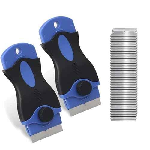 2PACK Razor Blade Scraper Tool with 30Pcs Stainless Steel Blades for Glass Stovetops Cooktop Ceramic Metal Tape Paint Glue Stickers Removal Tool Window Spatula Decal Quickly Remover without Scratch