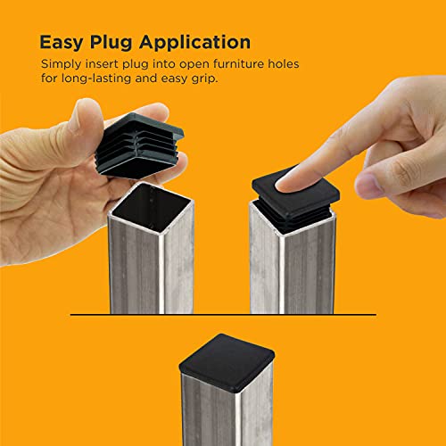 Prescott Plastics 3/4" (19.05 mm) Black Ribbed Plastic Hole Plugs - 10 Pack, Impact & Weather Resistant, Square Metal Tubing End Caps, Made in USA