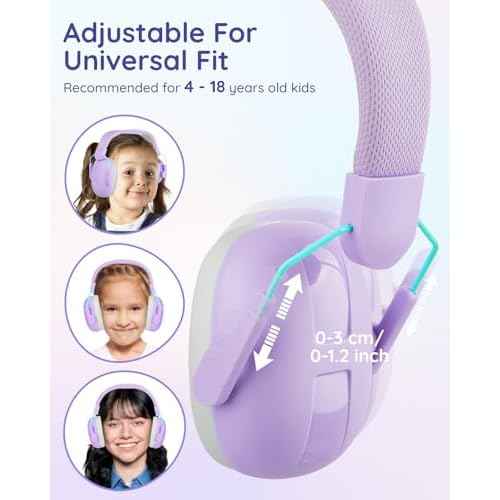 Lilian&Gema Noise Cancelling Headphones for Kids, SNR 25dB Noise Reduction Ear Muffs, Autism Sound Proof Hearing Protectors (Purple)