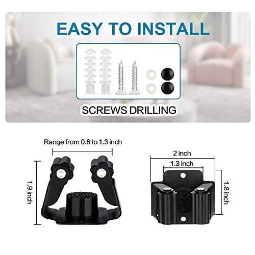 24PCS Broom and Mop Holder, Heavy Duty Garden Tool Organizer Rack Rake and Shovel Handle, Stainless Steel Mop Hanger. Wall Mounted with Screws.Matte Black